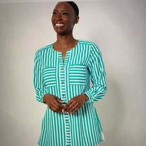 Dennis Basso Nautical Stripe Woven Tunic Shirt Black/White